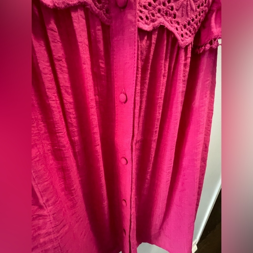 Bright Pink Women's Ruffled Button-Front Top - Picture 6 of 10